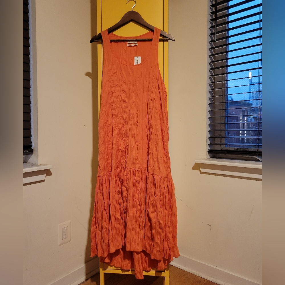 NWT orange crinkled fabric dress